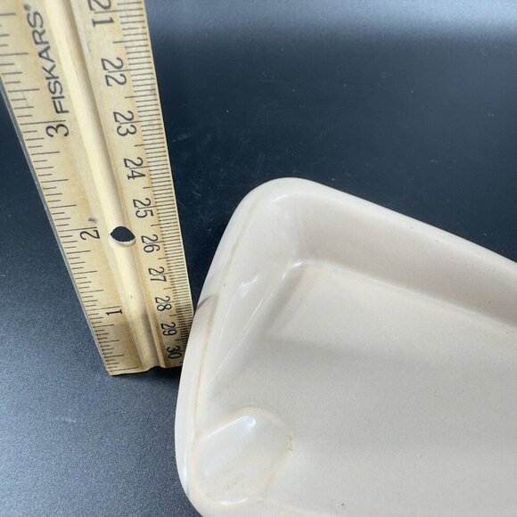 Vintage American Standard Tan Glazed Triangle Ashtray Dish Houseware Marked VTG - Picture 5 of 14